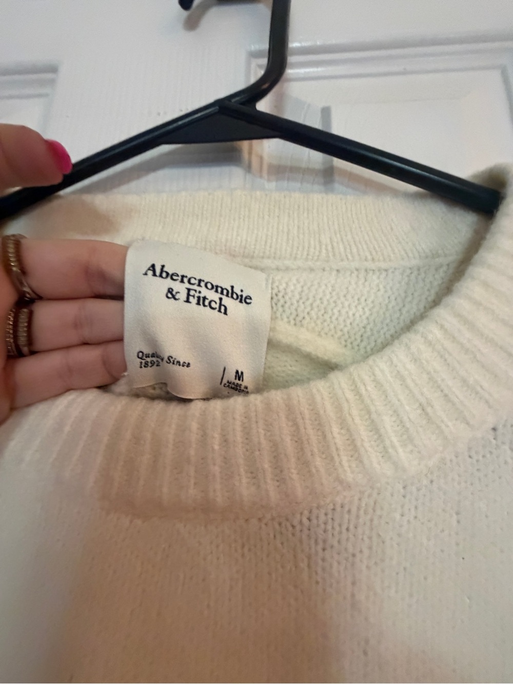 Abercrombie & Fitch Cream Sweater with Red Heart and Black NY Logo - Picture 5 of 7